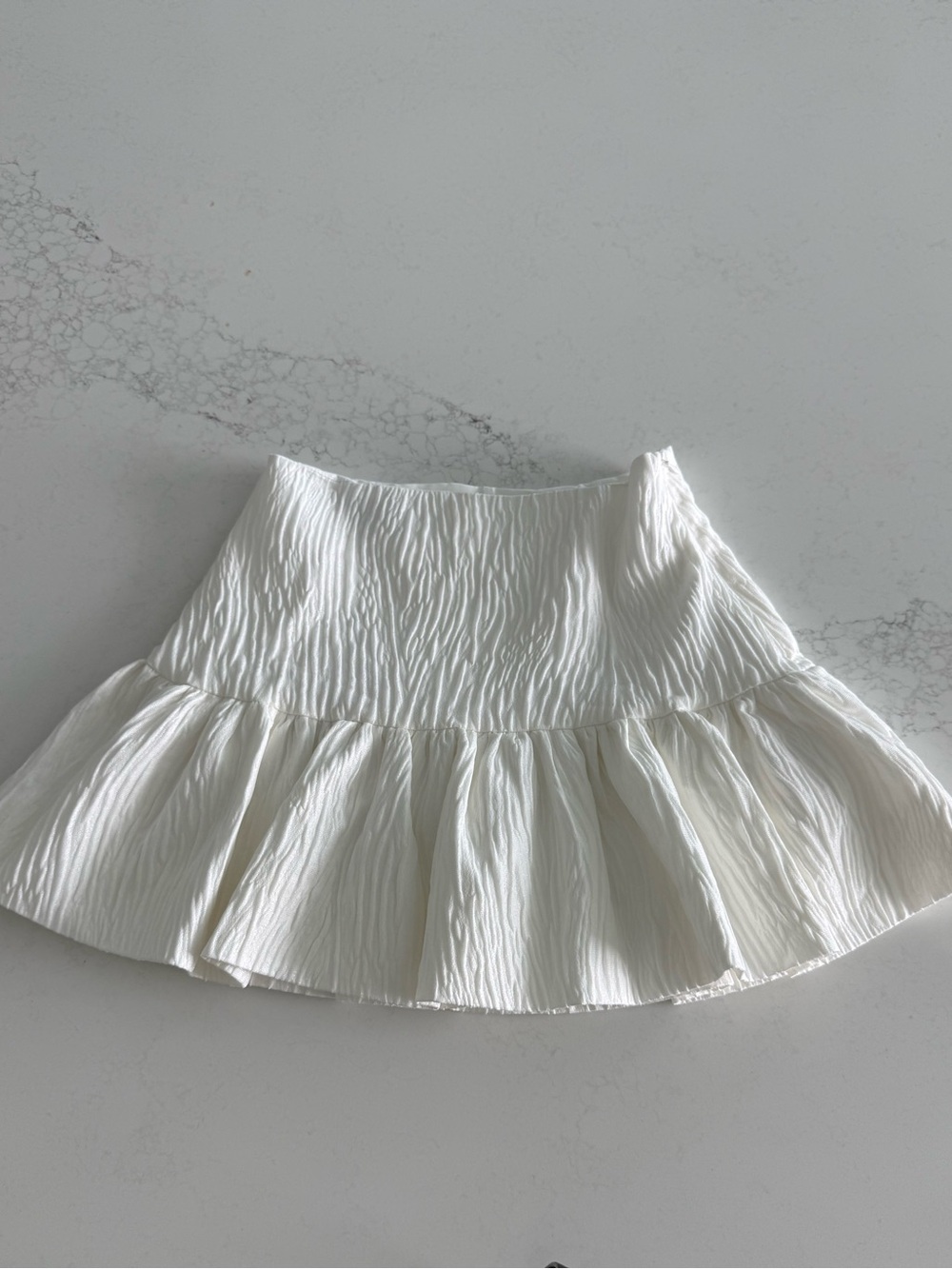 Zara White Crinkled Ruffle Mini Skirt